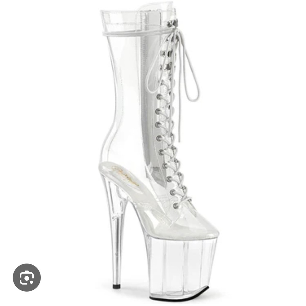 Pleaser Flamingo-1050C 8” size 10 clear heeled boots